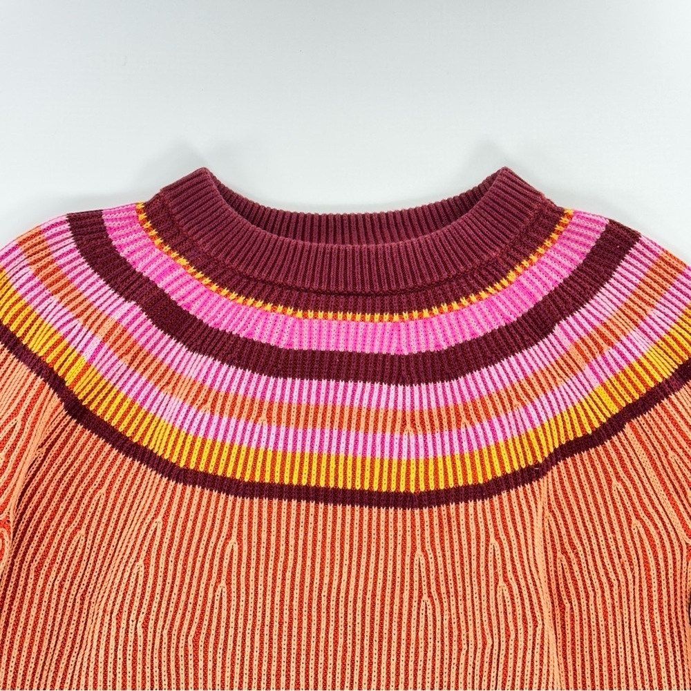Lands End color block sweater striped burgundy ribbed cotton L - Picture 5 of 11